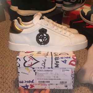 Dolce & Gabbana, white & gold, size 12